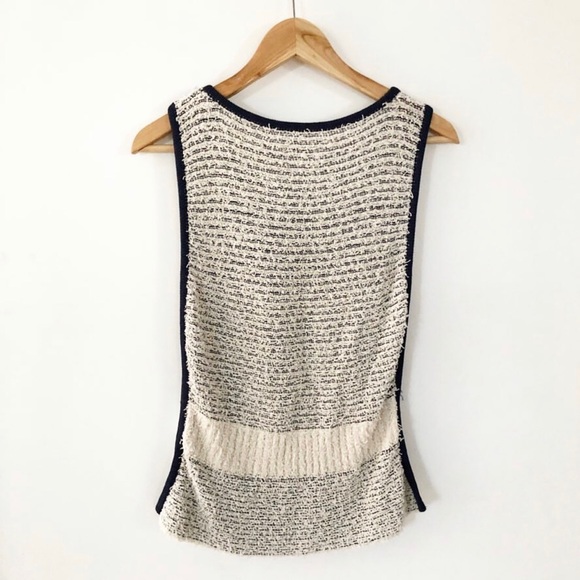 5/$40 7 for All Mankind Ivory/Navy Open Side Top sz s - Picture 4 of 8